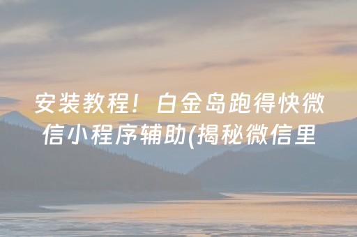 安装教程！白金岛跑得快微信小程序辅助(揭秘微信里提高胜率)