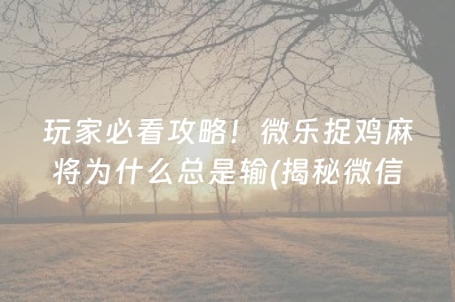 玩家必看攻略！微乐捉鸡麻将为什么总是输(揭秘微信里赢牌的技巧)