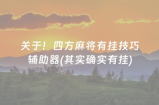 关于！四方麻将有挂技巧辅助器(其实确实有挂)