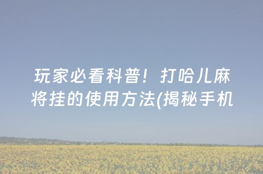 玩家必看科普！打哈儿麻将挂的使用方法(揭秘手机上系统发好牌)