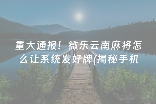 重大通报！微乐云南麻将怎么让系统发好牌(揭秘手机上专用神器下载)