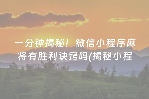一分钟揭秘！微信小程序麻将有胜利诀窍吗(揭秘小程序提高胜率)