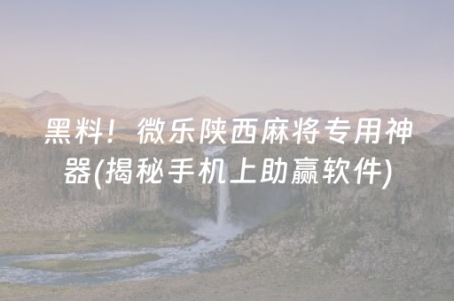 黑料！微乐陕西麻将专用神器(揭秘手机上助赢软件)