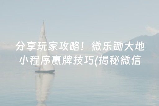 分享玩家攻略！微乐锄大地小程序赢牌技巧(揭秘微信里输赢规律)