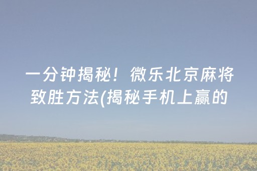 一分钟揭秘！微乐北京麻将致胜方法(揭秘手机上赢的秘诀)