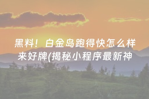 黑料！白金岛跑得快怎么样来好牌(揭秘小程序最新神器下载)