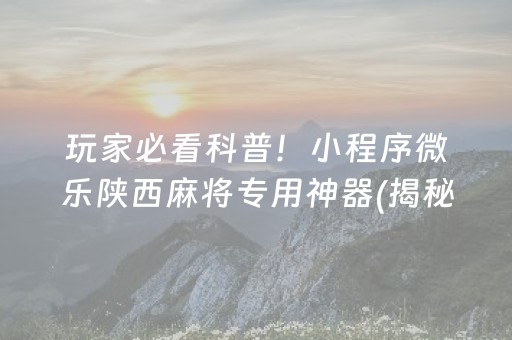 玩家必看科普！小程序微乐陕西麻将专用神器(揭秘微信里输赢技巧)