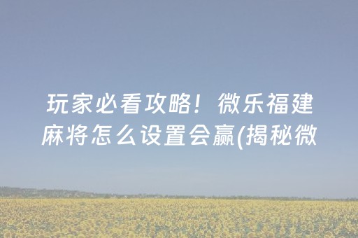 玩家必看攻略！微乐福建麻将怎么设置会赢(揭秘微信里专用神器)