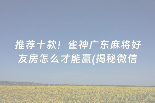 推荐十款！雀神广东麻将好友房怎么才能赢(揭秘微信里赢的诀窍)
