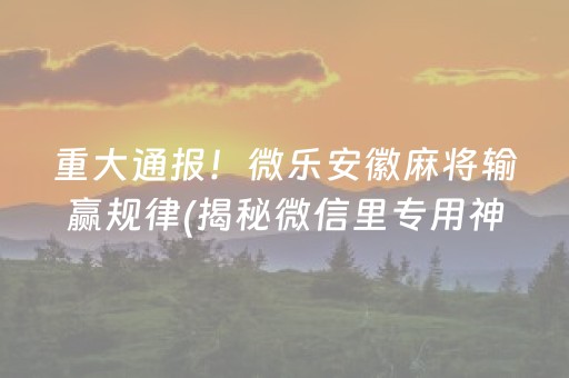 重大通报！微乐安徽麻将输赢规律(揭秘微信里专用神器)