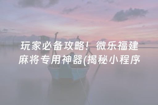 玩家必备攻略！微乐福建麻将专用神器(揭秘小程序提高胜率)