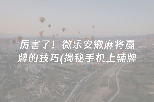 厉害了！微乐安徽麻将赢牌的技巧(揭秘手机上辅牌器)