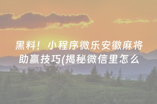 黑料！小程序微乐安徽麻将助赢技巧(揭秘微信里怎么容易赢)