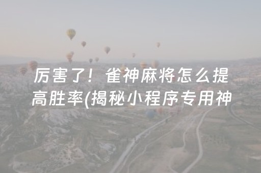 厉害了！雀神麻将怎么提高胜率(揭秘小程序专用神器)