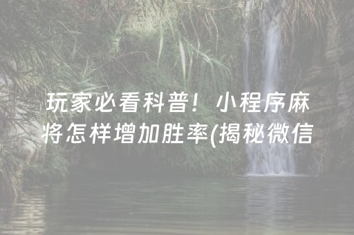 玩家必看科普！小程序麻将怎样增加胜率(揭秘微信里胡牌神器)