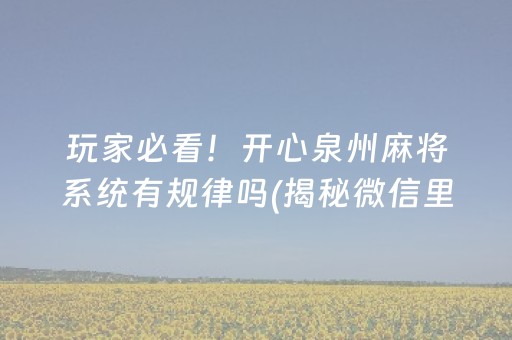 玩家必看！开心泉州麻将系统有规律吗(揭秘微信里最新神器下载)