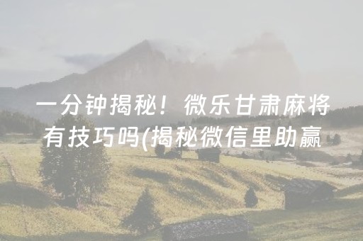 一分钟揭秘！微乐甘肃麻将有技巧吗(揭秘微信里助赢神器)