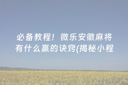 必备教程！微乐安徽麻将有什么赢的诀窍(揭秘小程序助赢神器)