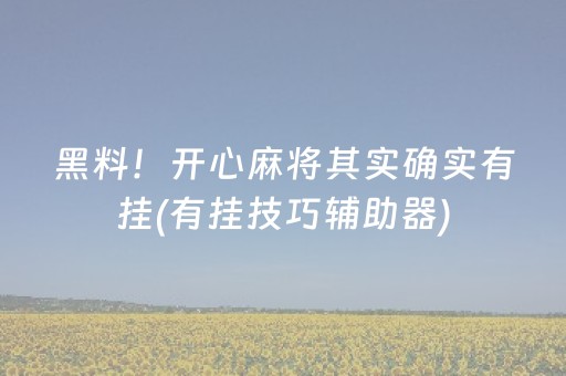 黑料！开心麻将其实确实有挂(有挂技巧辅助器)