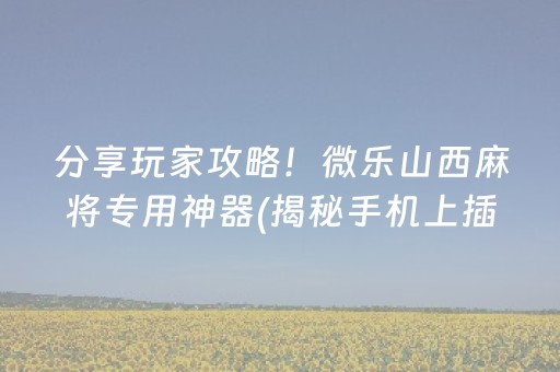 分享玩家攻略！微乐山西麻将专用神器(揭秘手机上插件免费)