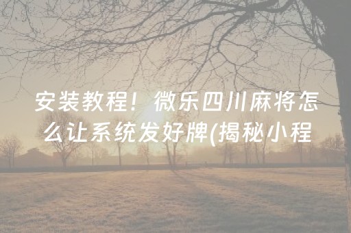 安装教程！微乐四川麻将怎么让系统发好牌(揭秘小程序如何让牌变好)