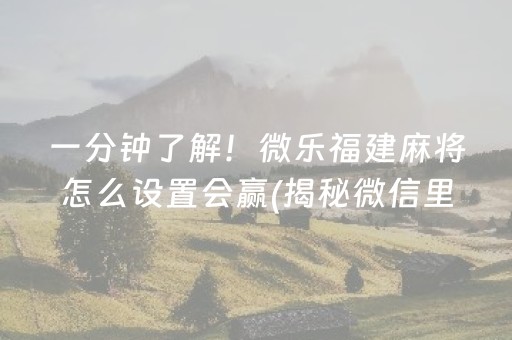 一分钟了解！微乐福建麻将怎么设置会赢(揭秘微信里插件免费)