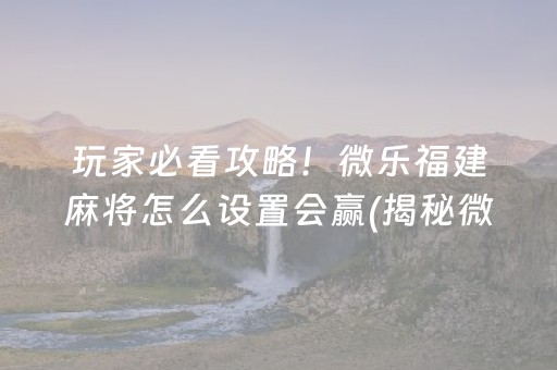玩家必看攻略！微乐福建麻将怎么设置会赢(揭秘微信里辅牌器)