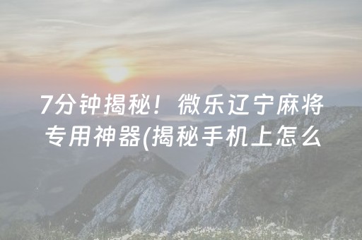 7分钟揭秘！微乐辽宁麻将专用神器(揭秘手机上怎么容易赢)