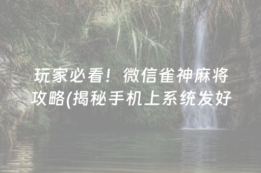 玩家必看！微信雀神麻将攻略(揭秘手机上系统发好牌)