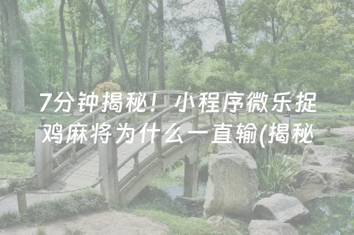 7分钟揭秘！小程序微乐捉鸡麻将为什么一直输(揭秘微信里攻略插件)