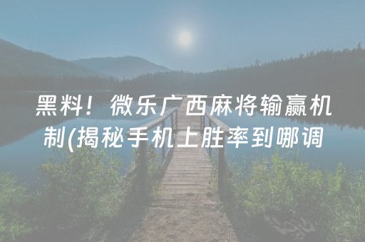 黑料！微乐广西麻将输赢机制(揭秘手机上胜率到哪调)