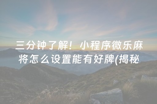 三分钟了解！小程序微乐麻将怎么设置能有好牌(揭秘小程序赢牌的技巧)
