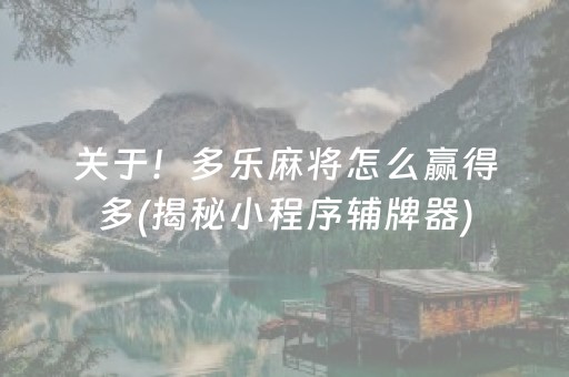 关于！多乐麻将怎么赢得多(揭秘小程序辅牌器)