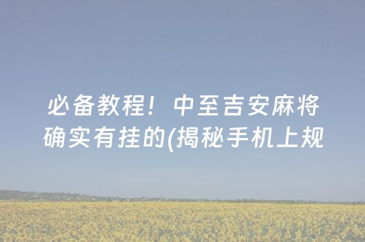 必备教程！中至吉安麻将确实有挂的(揭秘手机上规律攻略)