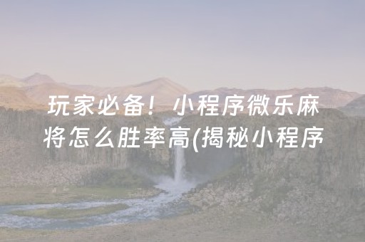 玩家必备！小程序微乐麻将怎么胜率高(揭秘小程序插件下载)
