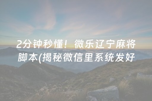 2分钟秒懂！微乐辽宁麻将脚本(揭秘微信里系统发好牌)