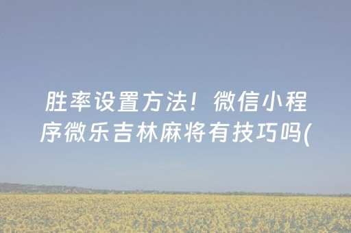 胜率设置方法！微信小程序微乐吉林麻将有技巧吗(揭秘手机上输赢规律)