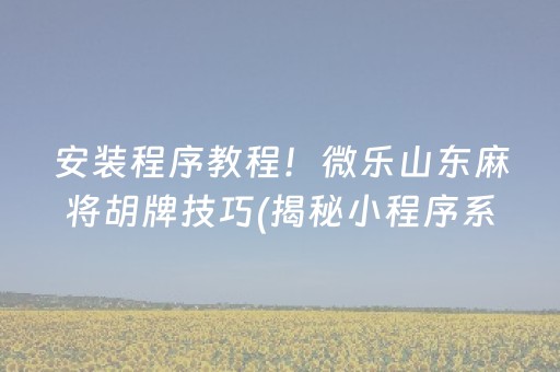 安装程序教程！微乐山东麻将胡牌技巧(揭秘小程序系统发好牌)