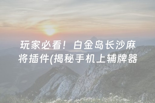 玩家必看！白金岛长沙麻将插件(揭秘手机上辅牌器)