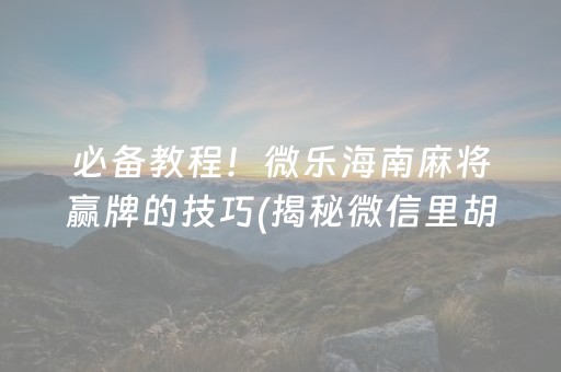 必备教程！微乐海南麻将赢牌的技巧(揭秘微信里胡牌神器)