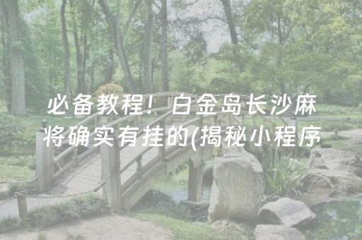 必备教程！白金岛长沙麻将确实有挂的(揭秘小程序如何让牌变好)