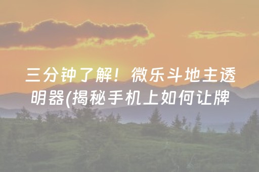 三分钟了解！微乐斗地主透明器(揭秘手机上如何让牌变好)