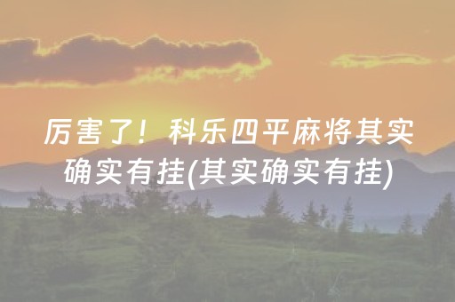 厉害了！科乐四平麻将其实确实有挂(其实确实有挂)