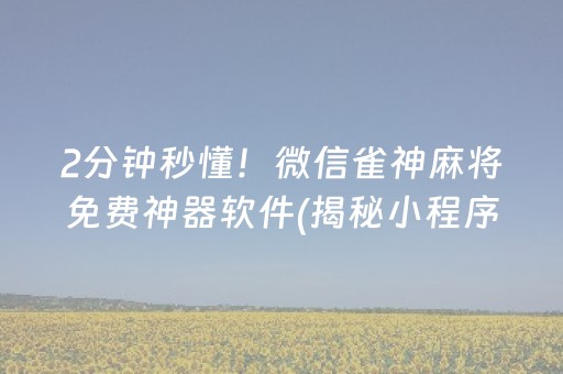 2分钟秒懂！微信雀神麻将免费神器软件(揭秘小程序助赢软件)