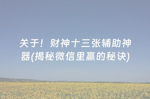 关于！财神十三张辅助神器(揭秘微信里赢的秘诀)