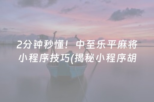 2分钟秒懂！中至乐平麻将小程序技巧(揭秘小程序胡牌神器)