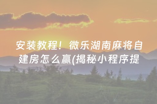 安装教程！微乐湖南麻将自建房怎么赢(揭秘小程序提高胜率)