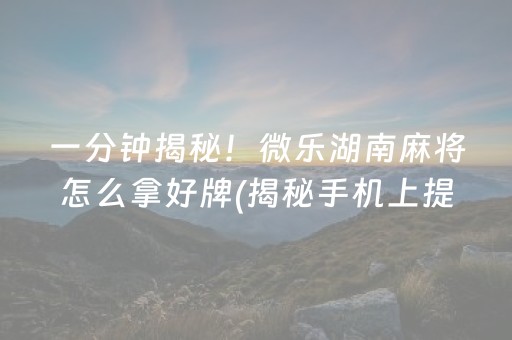 一分钟揭秘！微乐湖南麻将怎么拿好牌(揭秘手机上提高胜率)