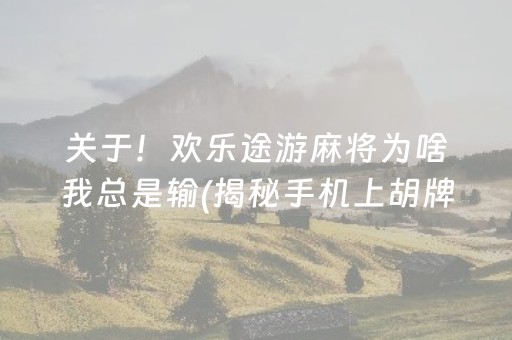 关于！欢乐途游麻将为啥我总是输(揭秘手机上胡牌神器)