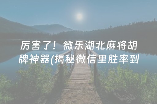 厉害了！微乐湖北麻将胡牌神器(揭秘微信里胜率到哪调)